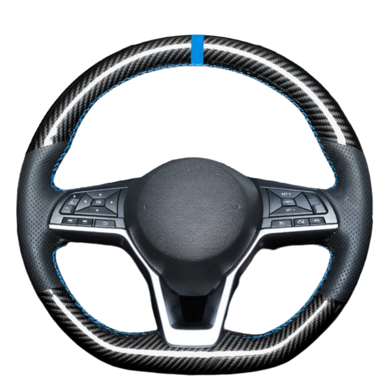 DIY Black Braid Carbon Fiber Car Steering Wheel Cover For Nissan X-Trail Qashqai March Serena Micra Kicks 2017-2019 Altima Teana