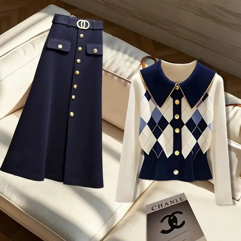 

Ele, осень 2024, женская профессиональная рабочая одежда, комплект из топа и юбки, длинный све, круглый, повседневная спортивная одежда, ансамбль