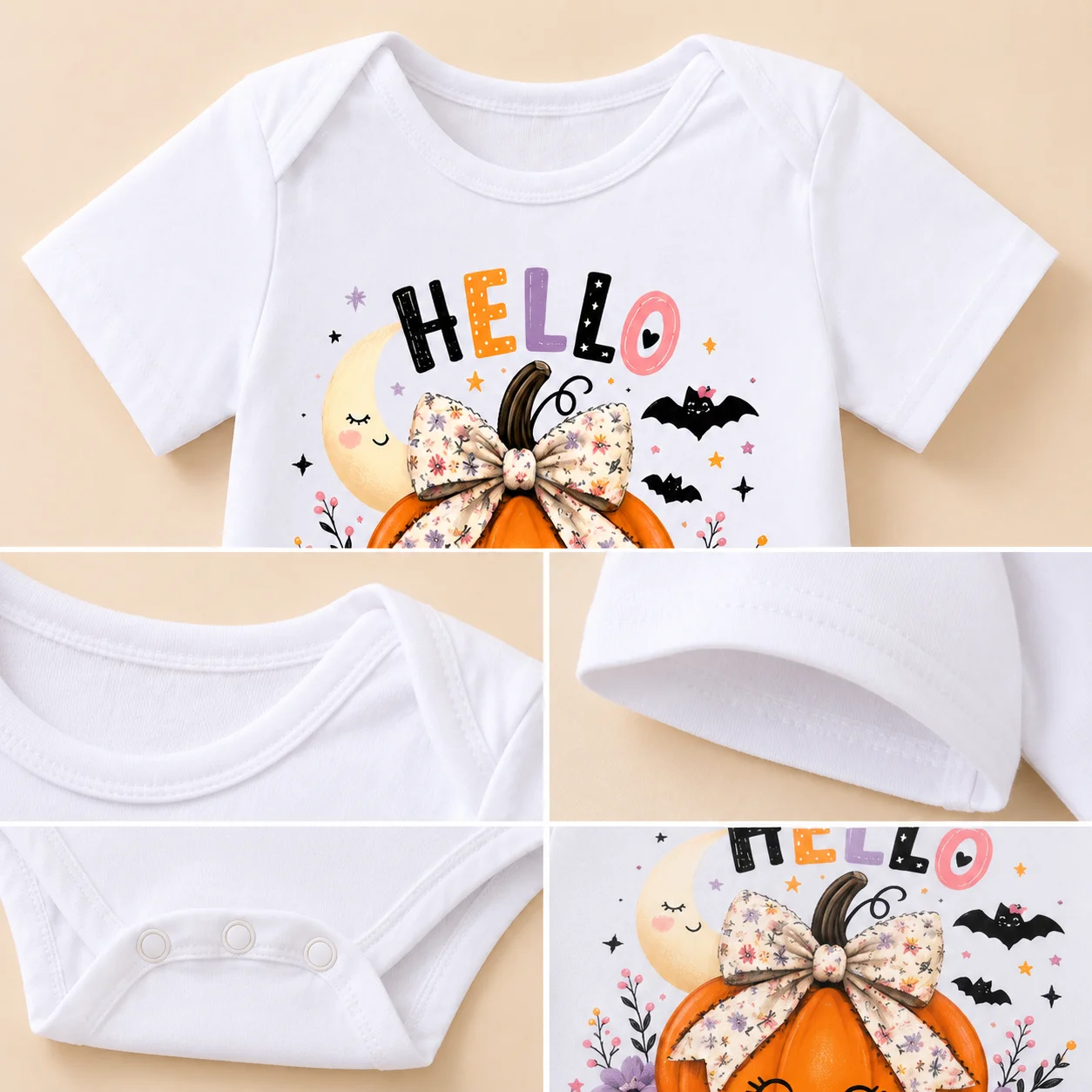 Baby Girl Hello Pumpkin Halloween Outfit 3Pcs Set Short Sleeve Romper Black Orange Tutu Skirt Floral Headband Newborn Fall Pumpk