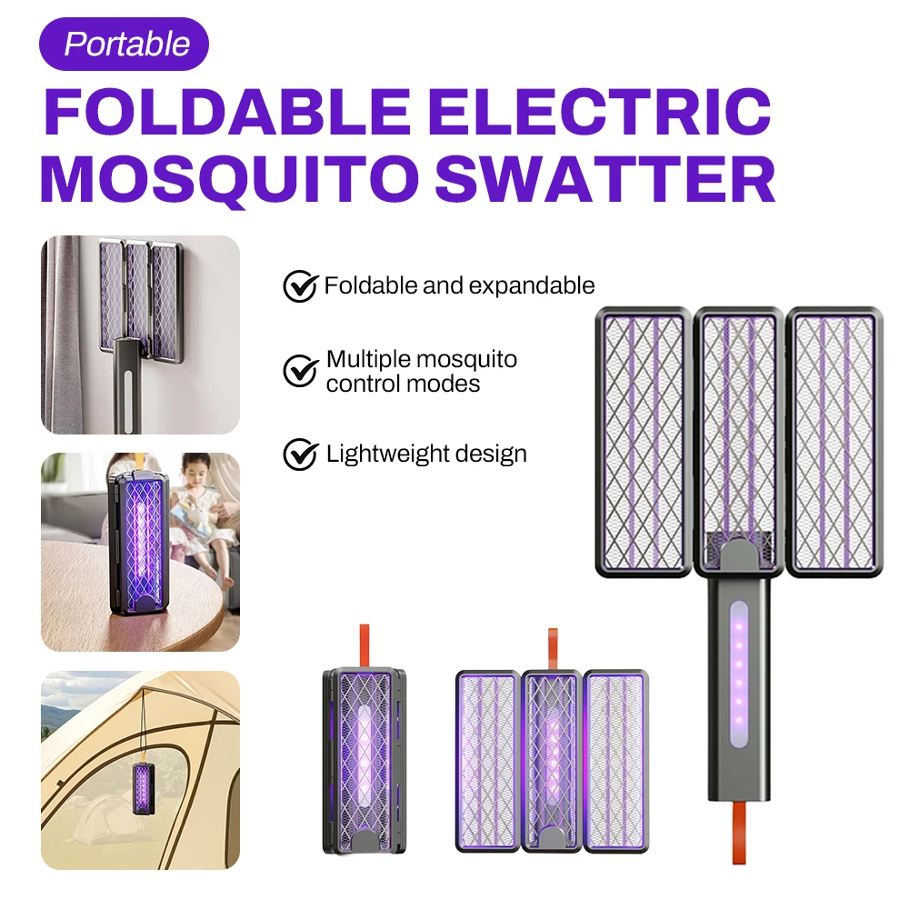 

4 In 1 Foldable Electric Mosquito Swatter Killer 3000V Fly Swatter Trap USB Rechargeable Mosquito Racket Insect Killer Bug Zappe