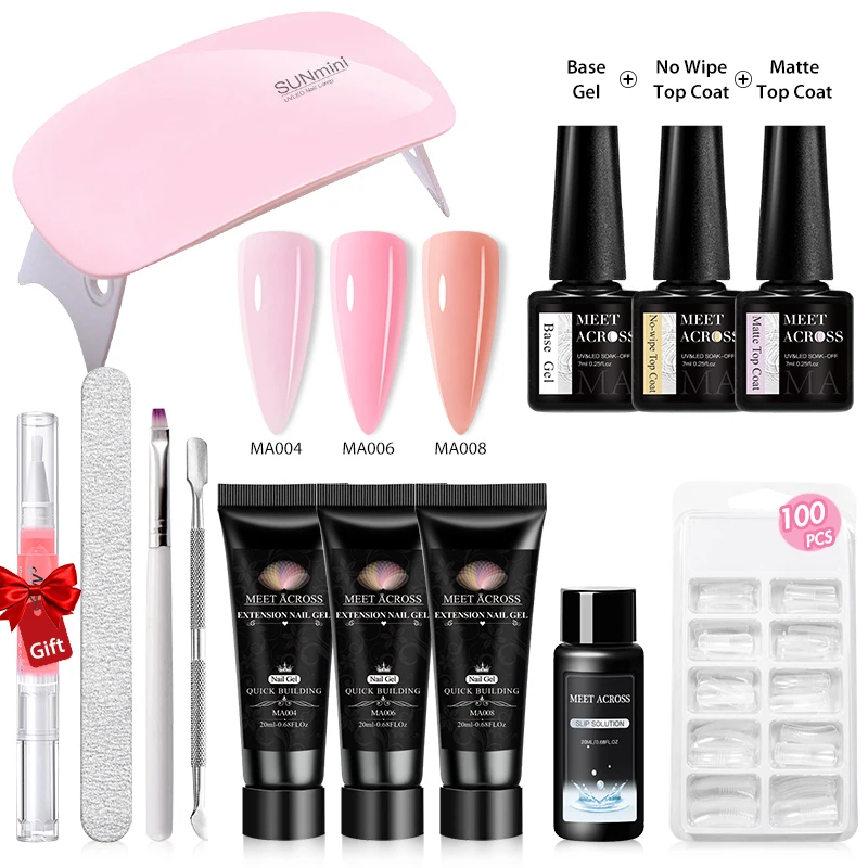 MEET ACROSS 네일 익스텐션 젤 키트, 매니큐어 젤용, 빠른 손가락 연장 익스텐션 세트, 아크릴 젤 광택제 네일 아트 DIY, 20ml