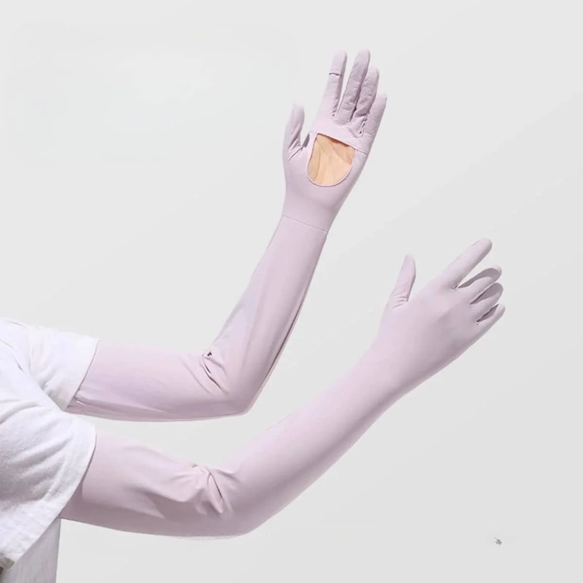 

Women Solid Color Full Finger UV Protection Sunscreen Gloves Long Arm Cover Breathable Elastic Driving Gloves