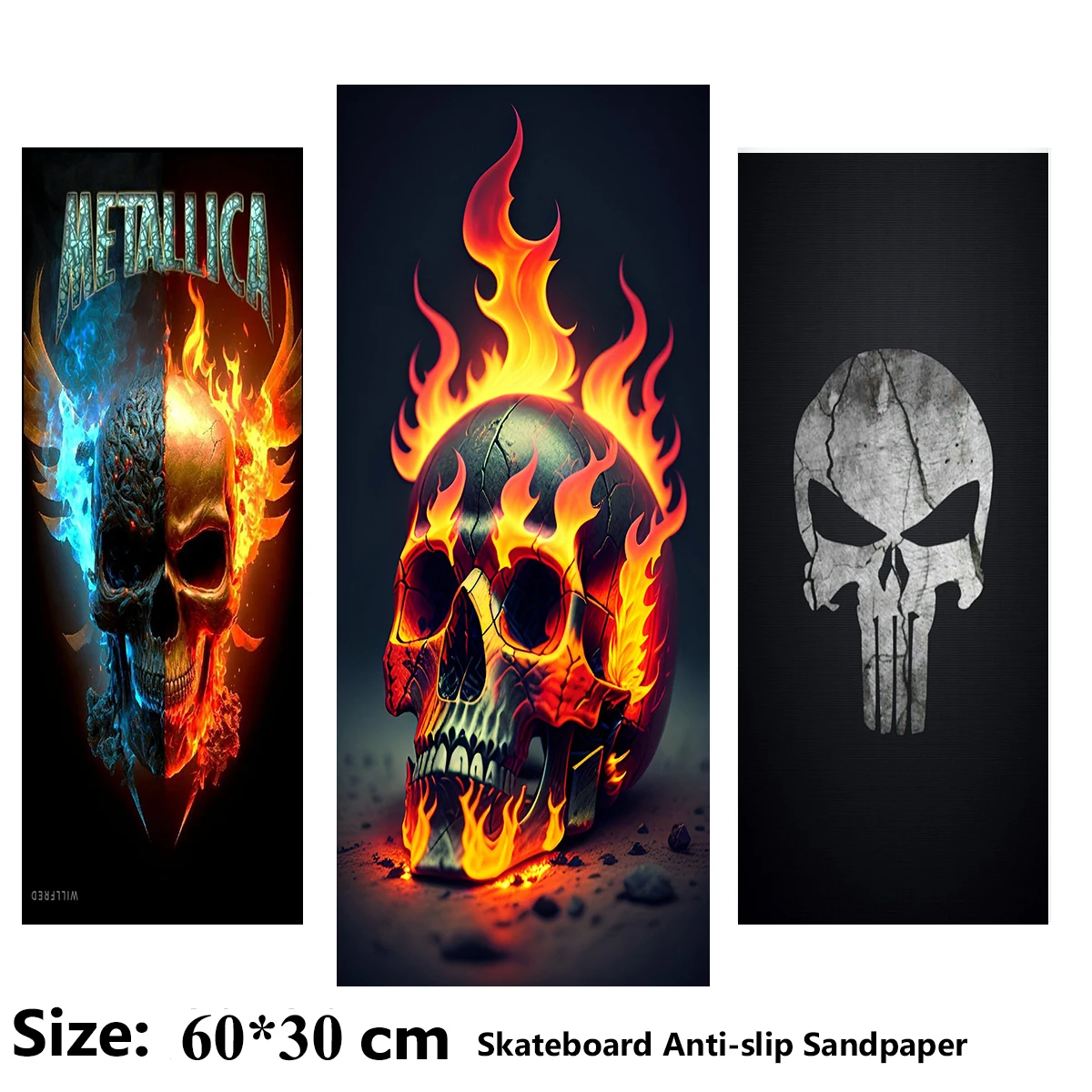 

Burning Flame Skull Pattern Electric Scooter Anti-slip Sticker Sandpaper Skateboard Grip Tape Sheet 60*30cm