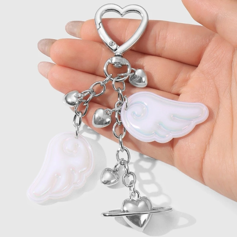 

Portable Heart Shaped Keychain With Feathered Wing Fashion Bag Pendant Keyring Trendy Jewelry Gift Elegant Key Holder