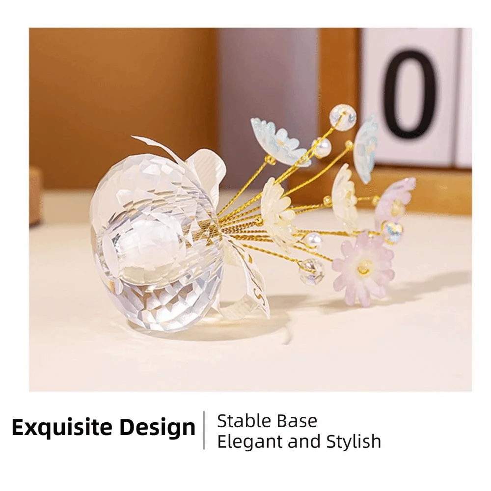 Creative Mini Crystal Glass Flowers Flower Shaped Realistic Auto Interior Decoration Crystal Base Handmade