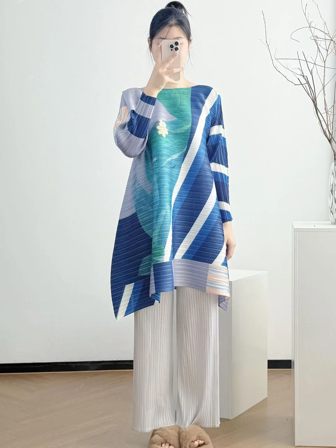 

Элегантная женская футболка с длинным рукавом, повседневный весенний модный комплект, скрывающий живот, стройнящий, средней длины, с полосатым узором