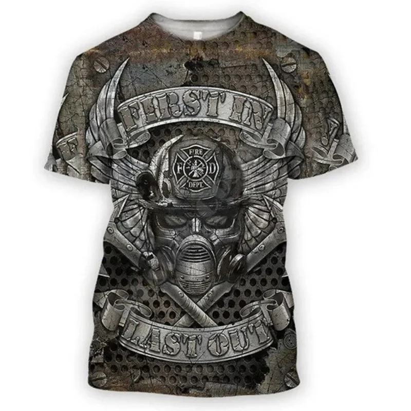 Summer Fashion Loose Work Three-dimensional Printing Men's T Shirt Firefighter T-shirt Men's Casual Short-sleeved