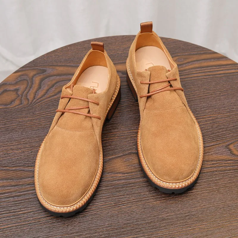 Luxury Cow Suede Mens Casual Business Shoes Handmade Genuine Leather 2026 Autumn British Style Fashion Social Dress Shoes Man