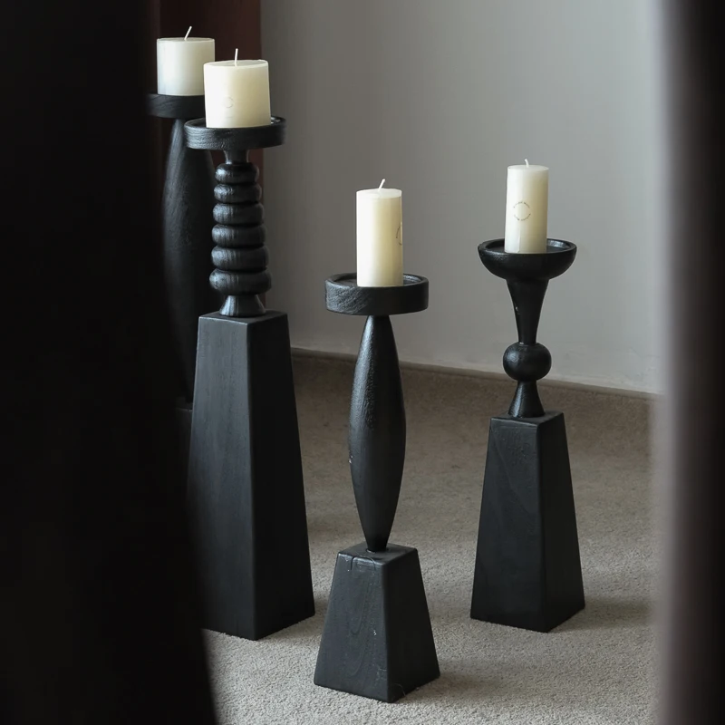 

Artistic modeling creative large wooden candle holder carbonized modern B & B hotel decorative atmosphere ornament