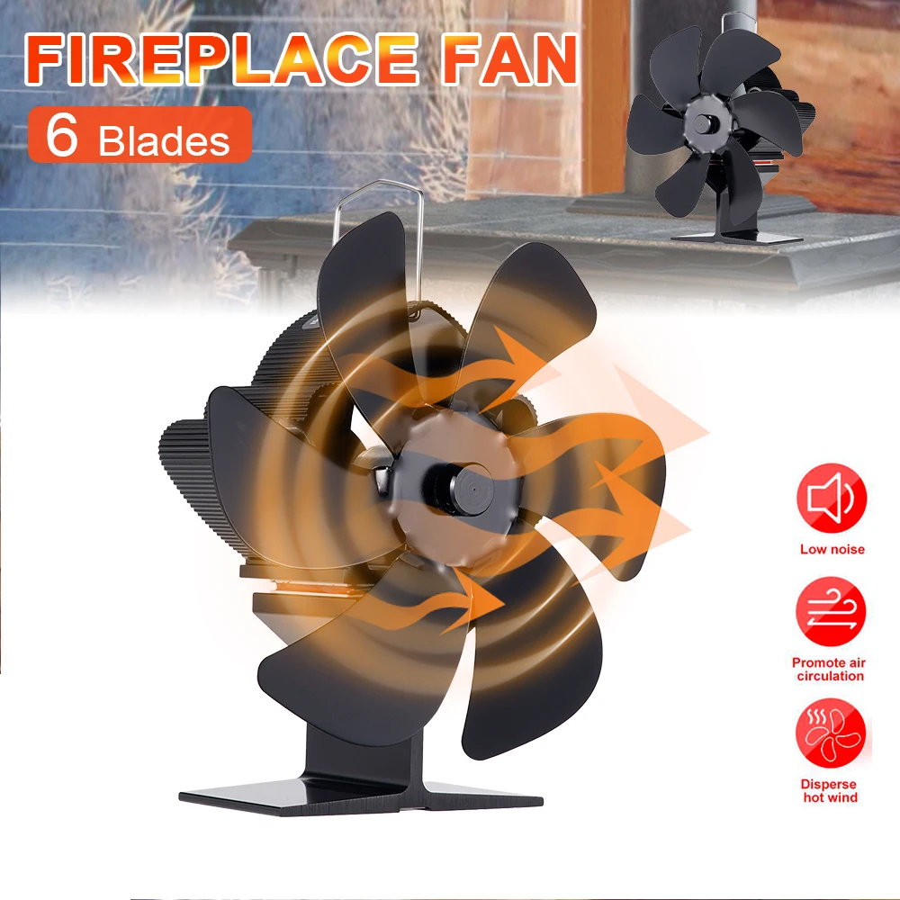 

6 Blade Heat Powered Stove Fan Fireplace Fan Log/Wood/Pellet Burner Ecofan Efficient Heat Distribution Quiet Home Fireplace Fan