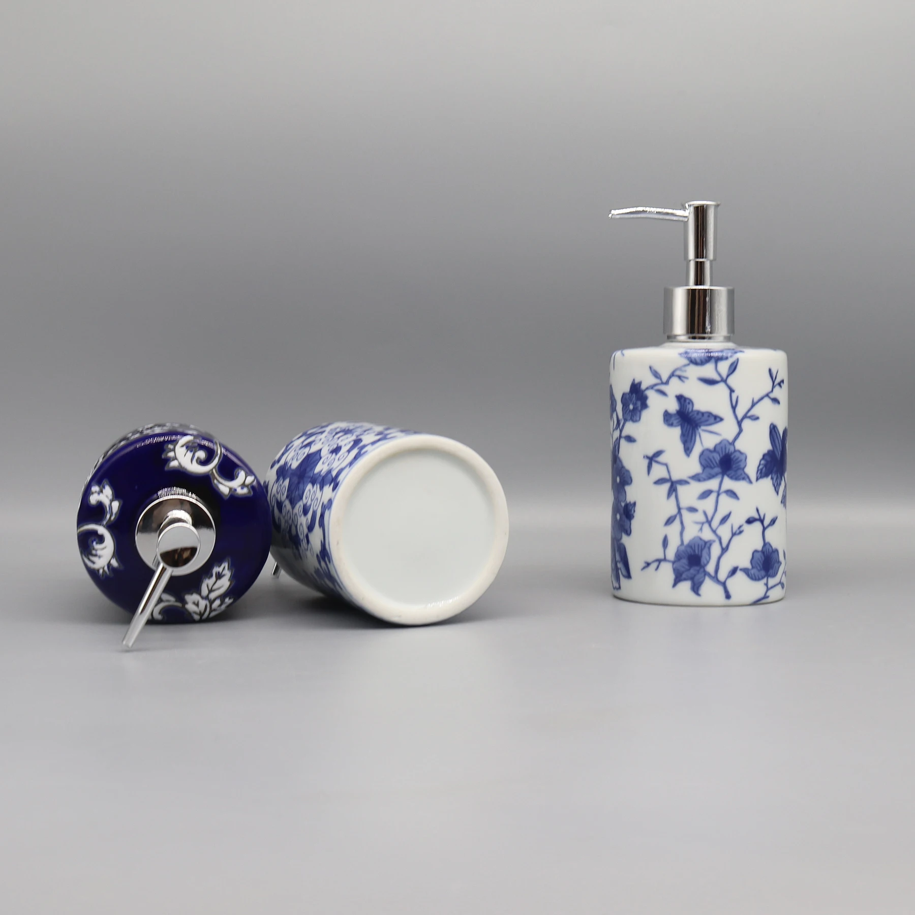 Liquid Soap Dispenser, Blue & White Ceramic, Bathroom Accessory