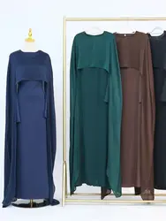 Ramadan Satin 2 Piece Abaya Modest Muslim Sets Kebaya African Dresses For Women Robe Femme Musulmane Caftan Marocain Vestidos