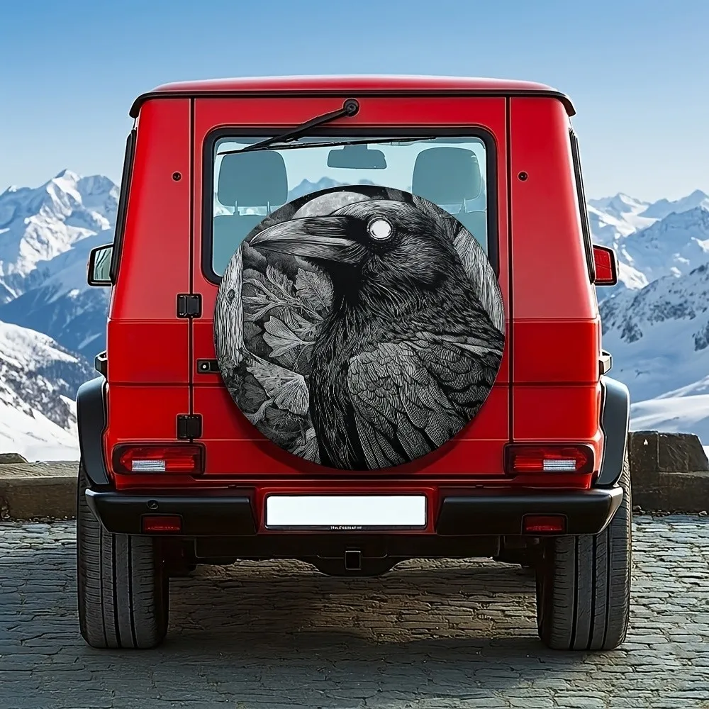 

Raven Spare Tire Cover Dark Art Polyester Waterproof SUV Truck Accessory