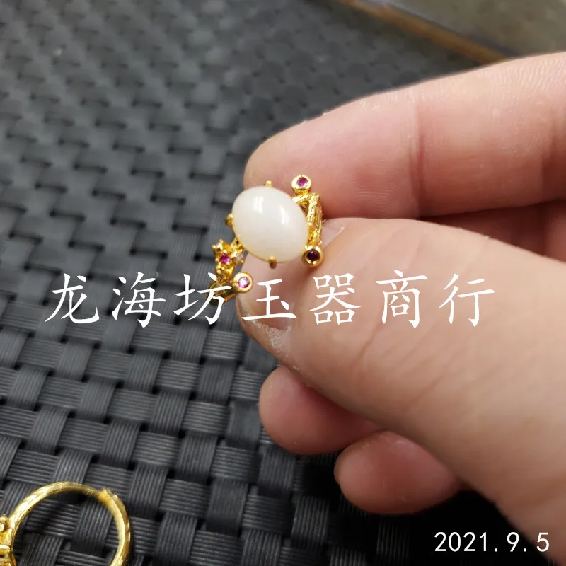 Jade Ring Xinjiang Hetian White Jade Jade Ring Jinsi Jade Jade Ring White Jade Open Ring Jade Ring Ring