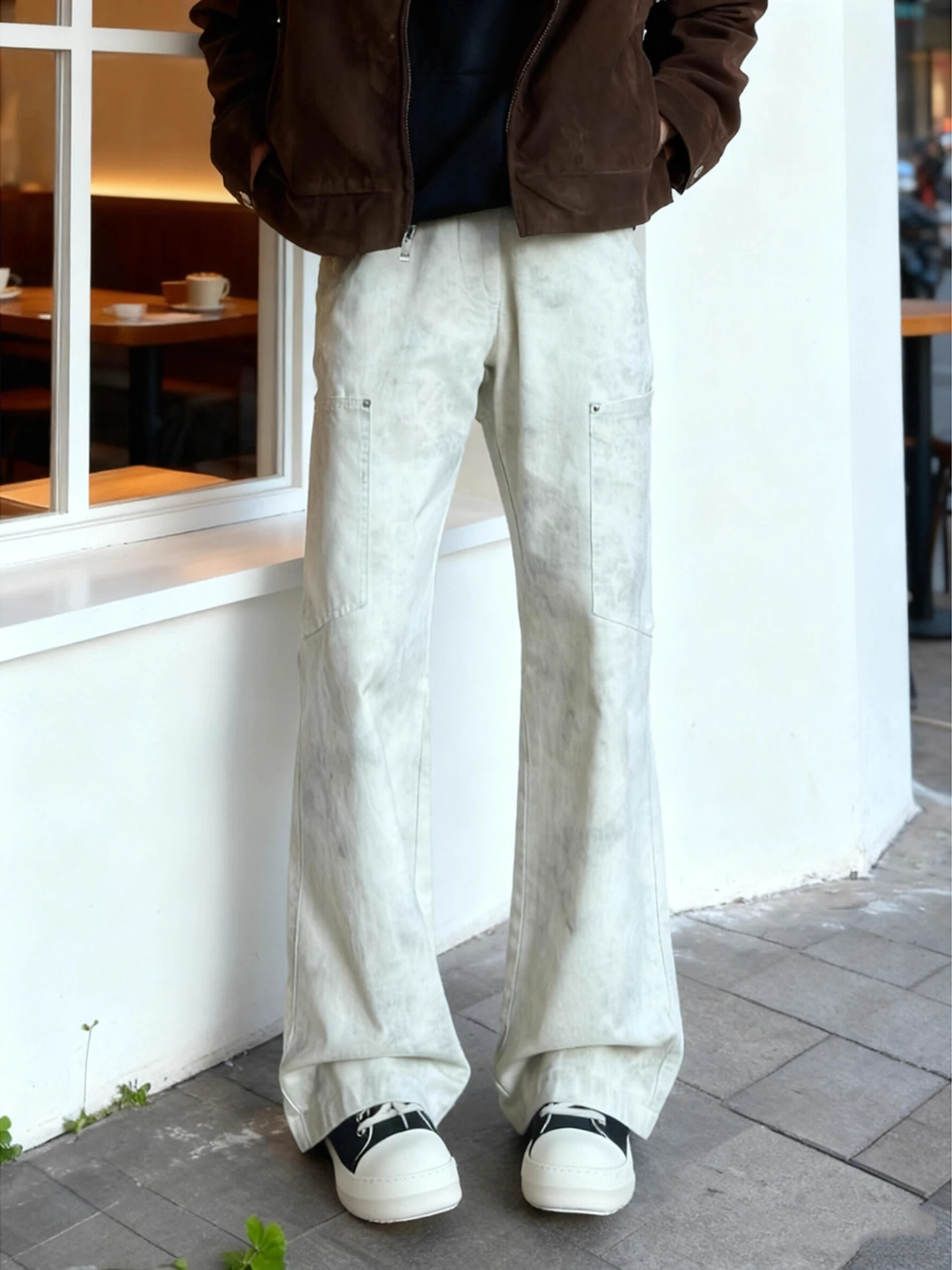 

Retro American Marble Pattern Workwear Jeans Men's Autumn Multiple kets Straight Loose Micro Flare Long Trousers