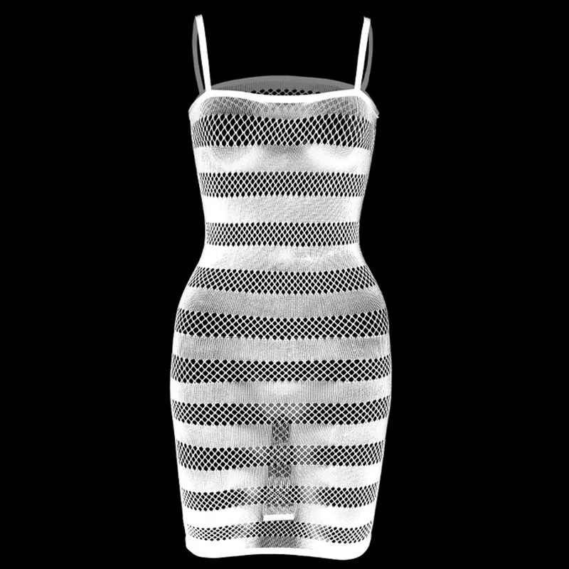 Sexy Ladies Sling Net Skirt Whole Body Hollow Out Fishnet Elasticity Mini Dress Women Lingerie Plus Size Nightwear Sleepwear