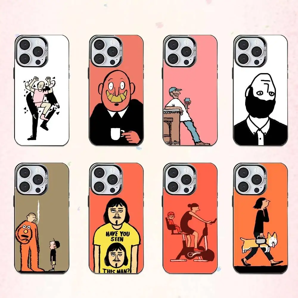 

J-Jean J-Jullien Minimalist Art Phone Case For iPhone17,16,15,14,13,12,11 Plus,Pro Max Colored Silver Plated Inside Cover