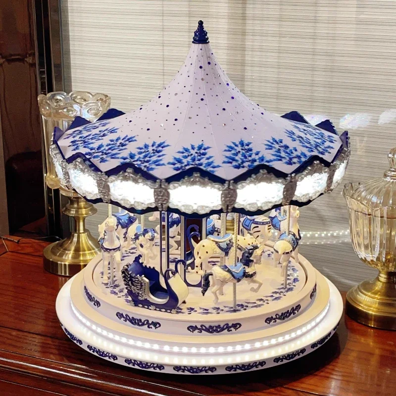 Guofeng Cloth Top Diamond Carousel Music Box Music Box Birthday Christmas Gift