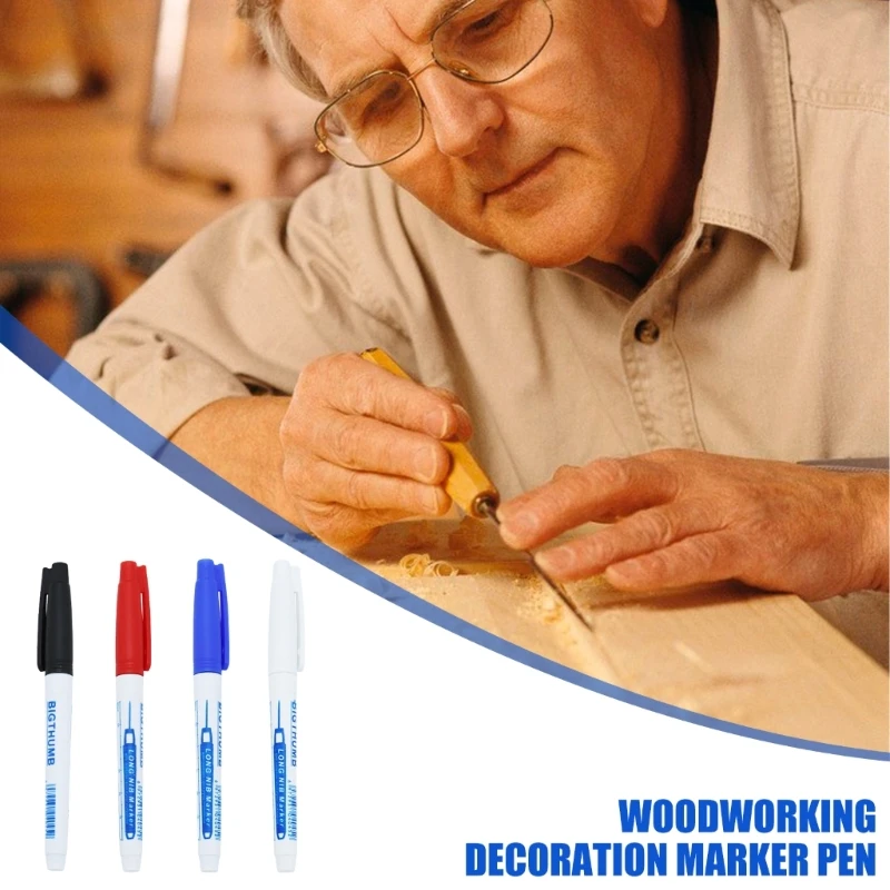 Deep Hole Marker Pen 30mm Long Tip Marker Carpenter Marker Water Resistant Drill Hole Marker Woodworking Tool K1KF