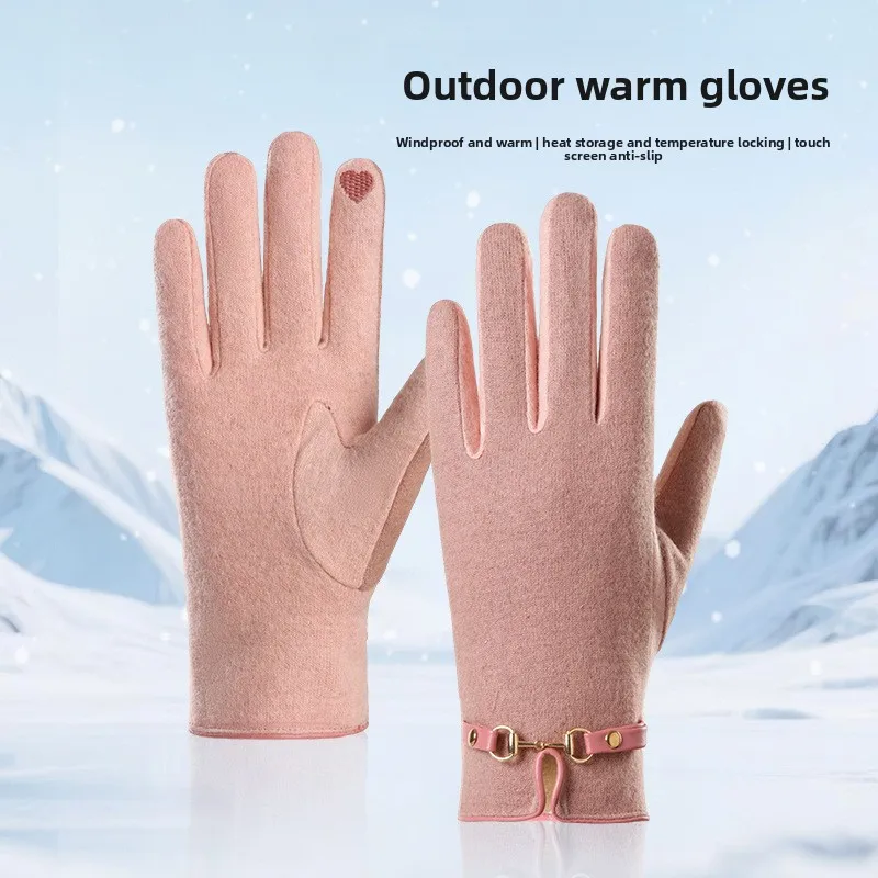 Cute Thermal Gloves Women Winter Velvet Thickened Cold proof Outdoor Skiing Riding Vehicle Windproof and Non slip Touch Screen