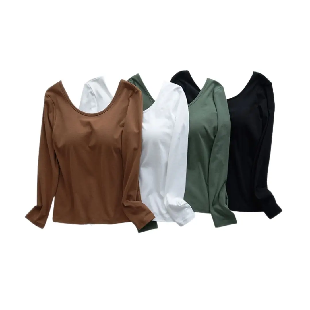 2023 Spring Autumn New Long-Sleeved Pajamas With Chest Pad Home Service Bra Integrated U Back Home Base Inner Wear For Women