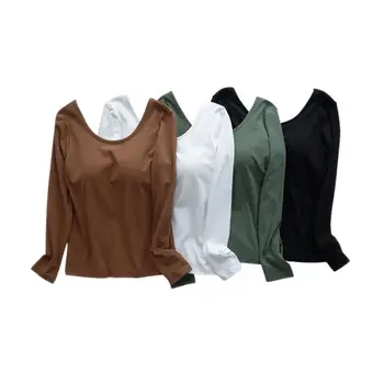 여성용 긴팔 잠옷, 가슴 패드 포함, 홈 서비스 브라, 통합 U 백 홈 베이스, 이너 웨어, 2023 용수철 가을 신상