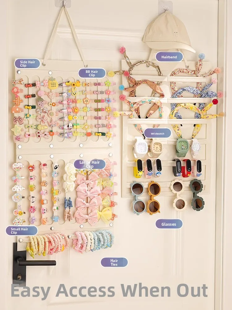 منظم إكسسوارات شعر الأطفال مثبت على الحائط، صندوق مجوهرات زخرفي لربطات الشعر ودبابيس الشعر وحبال الرأس للفتيات #2