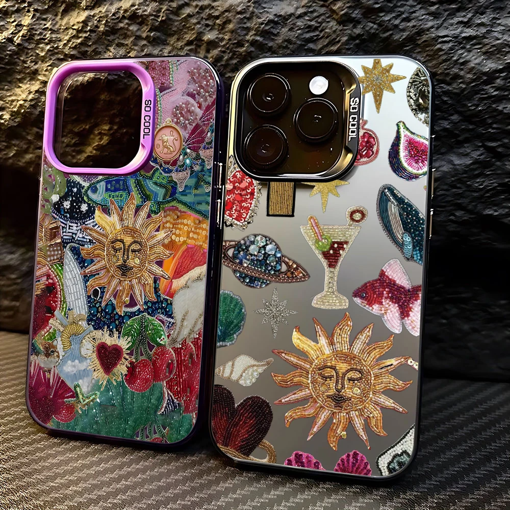 Etui na telefon Retro Sun Planet Cocktail do iPhone'a 16 15 14 13 12 11 Pro Max X XR XSMAX Plus Anti Fall Matte Back Cover