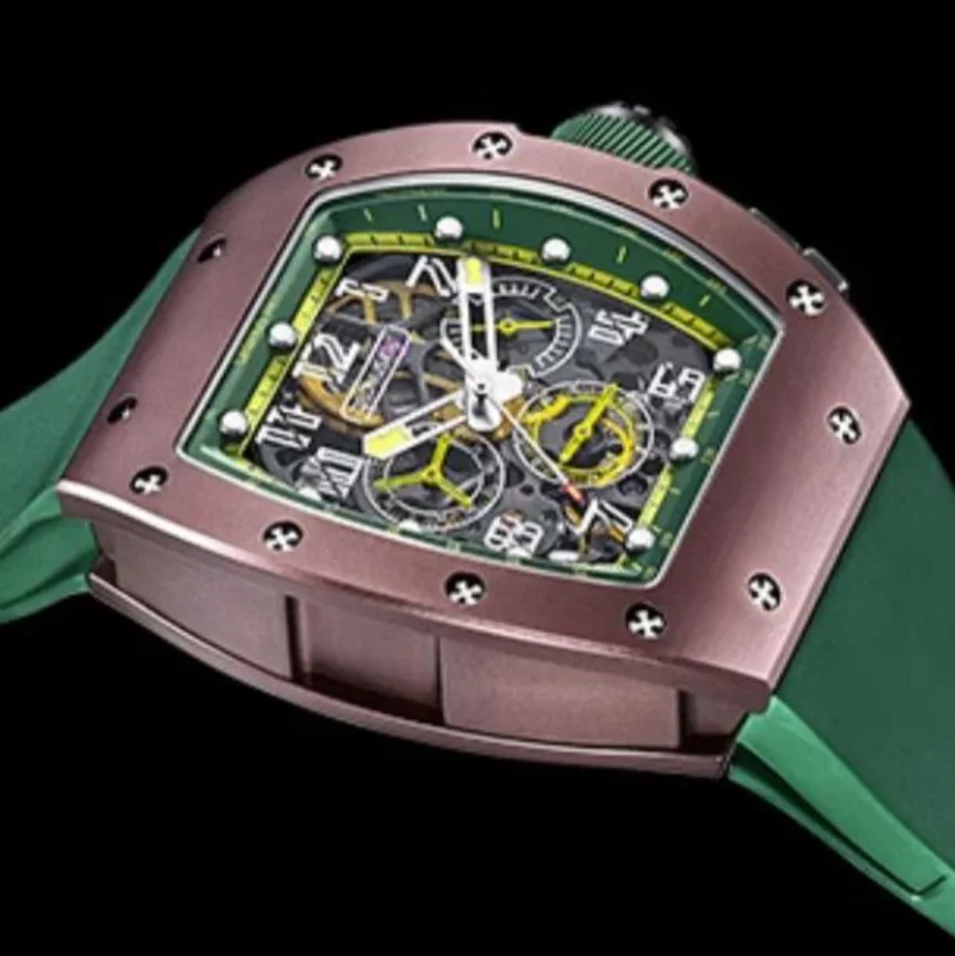 

CRONUSART Мужские часы-хронограф 50 мм * 42 мм Tonneau Автоматические механические наручные часы Светящийся сапфировый скелетон Фторкаучуковый ремешок