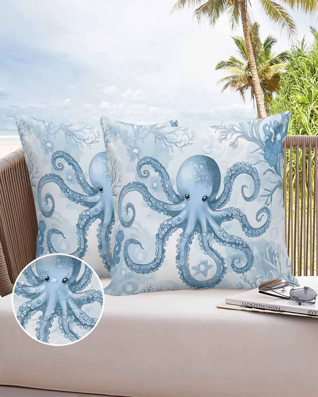 

Vintage Octopus Coral 2/4PCS Outdoor Pillowcase Waterproof Pillow Cover Case Garden Patio Cushion Covers Home Decor