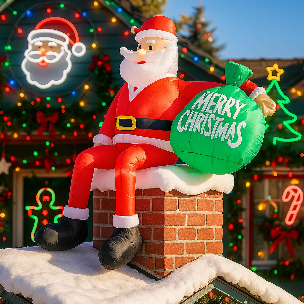 Papá Noel inflable de 2,4 M/7,8 pies con bolsa de regalo, luces LED, decoración del hogar, juguete, adorno de Navidad, suministros festivos, decoración al aire libre