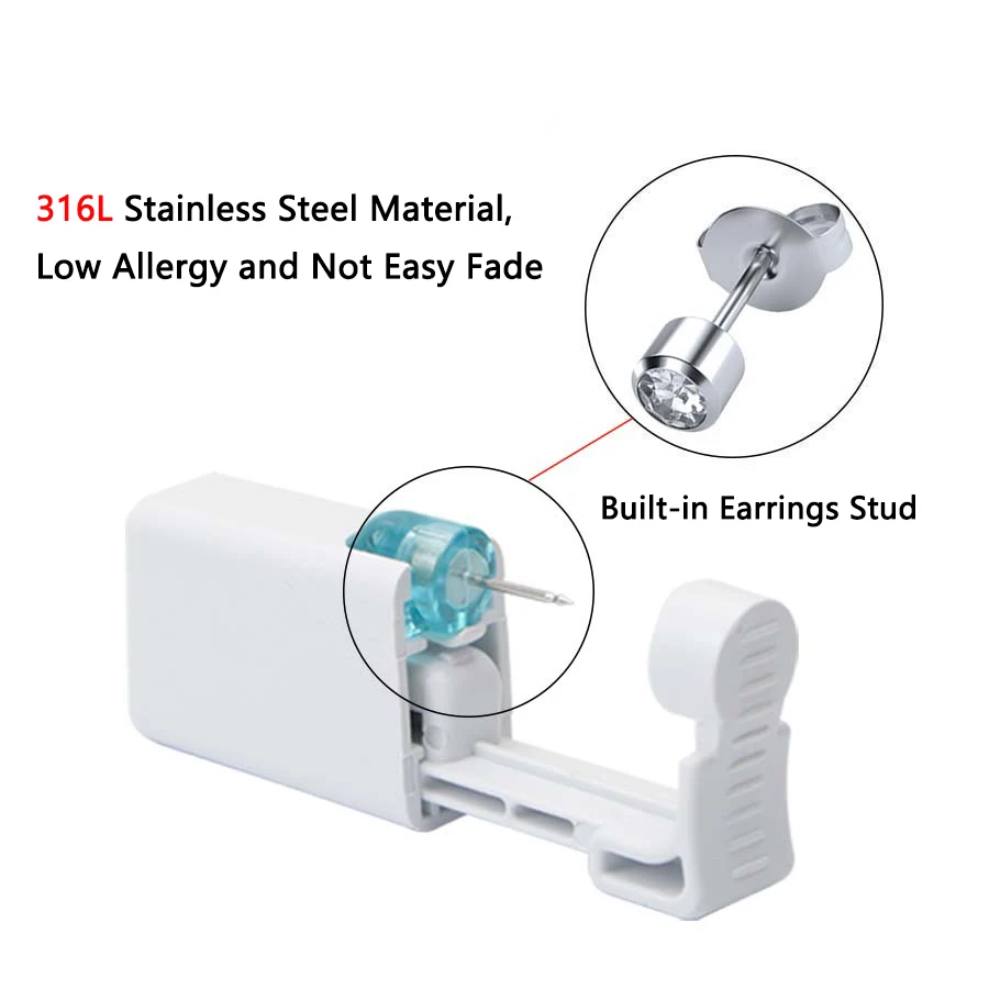 Disposable Ear Piercing Gun Kit with 4mm White Diamond Earrings