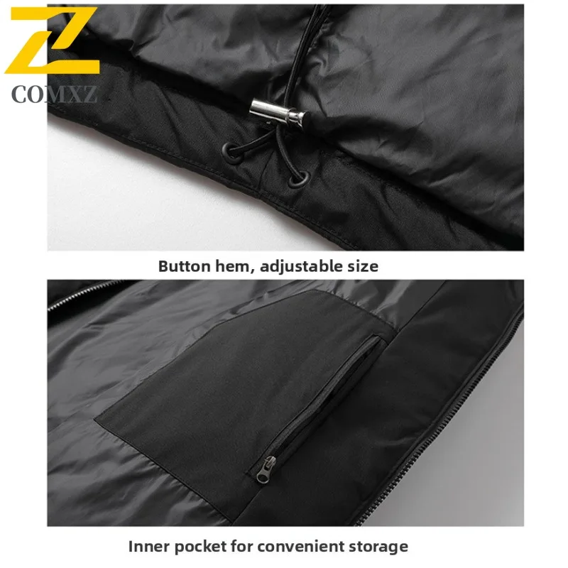 COMXZ 2025 Mens Thickened Hooded Cotton Jacket American Style Casual Waterproof Windproof Outdoor Sports Winter Puffer Coat