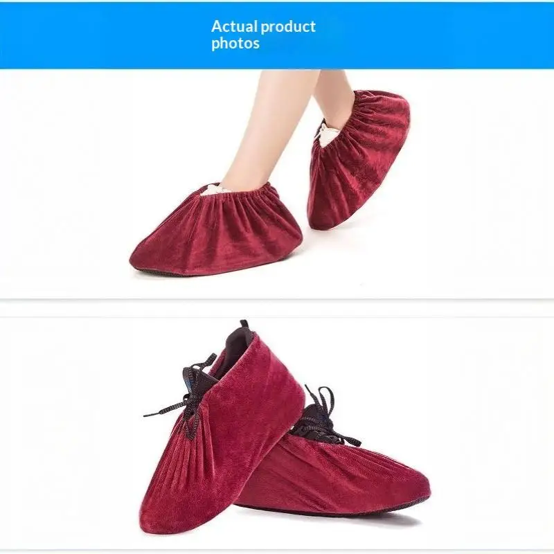 1 Paar Flanell-Schuhüberzüge, dick, wiederverwendbar, rutschfest, für den Innenbereich, schützen den Boden und Teppich, reinigen Schuhe und Hausschuhe. – Detail 15