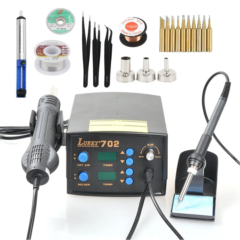 Lukey702 Digital Regulatable Soldering Station BGA SMD Hot Air Gun Solder Iron 2 In 1 Adjustable Welding Machine