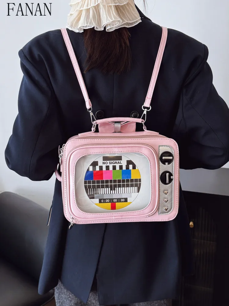 Casual Backpacks for Women Two-dimensional Girl Bags Super Cute Retro Tv Backpack Multi-purpose Mini Shoulder Bag Women