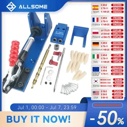 ALLSOME Wood Working Tool Pocket Hole Jig with Toggle Clamp and 9.5mm Drill Bit PH1 Screwdriver For Carpenter Hardware