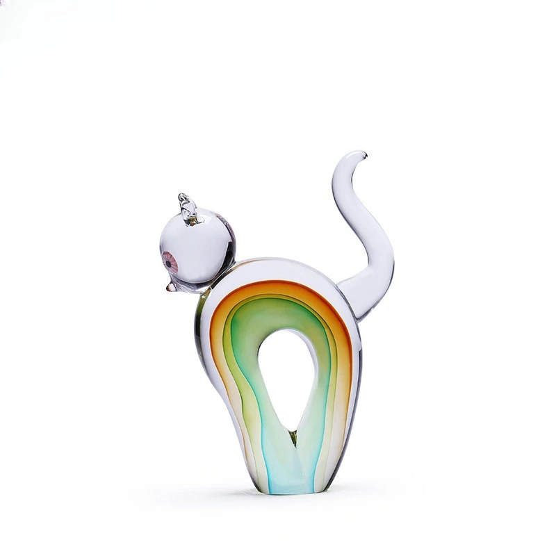 Handmade modern cartoon cat glass animal ornaments model room living room bedroom entrance home gifts