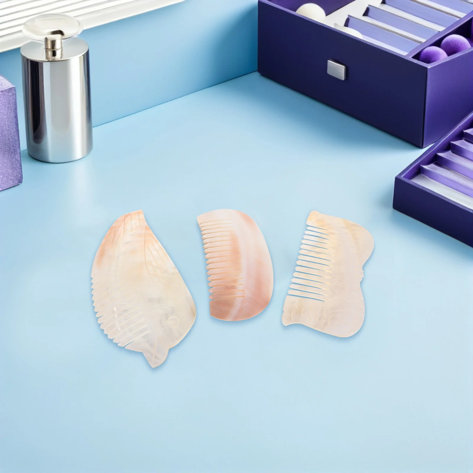 

3Pcs Natural Shell Decorative Combs Handmade Fine Tooth Hair Detangler Small Portable Brush for Wet Dry Thick Thin Curly