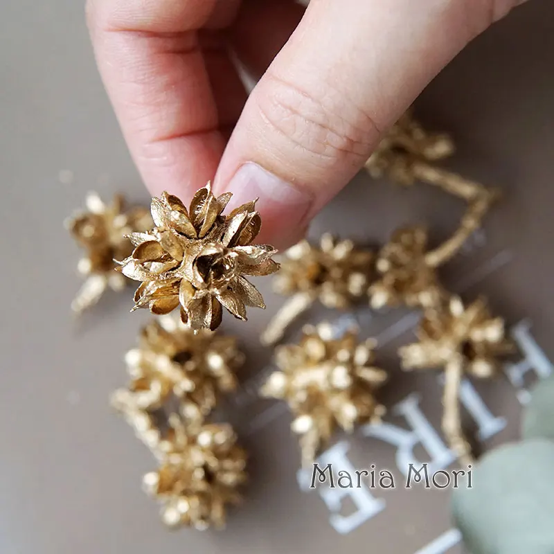 Gold Silver Dried Fruits Christmas Home Decor Garland Ingredients Retro Texture Pinecone Acorn DIY Wreath Flowers
