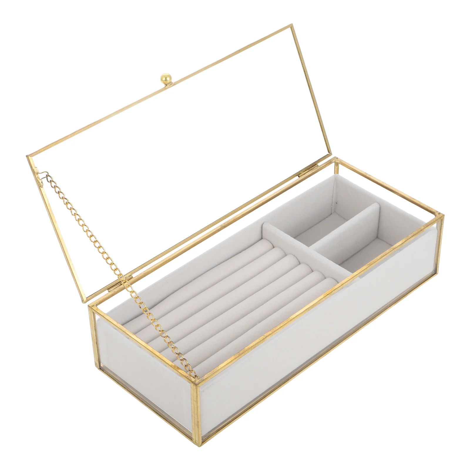 

Vintage Golden Frame Glass Jewelry Box Clear Keepsake Organizer Display Case for Ring Earring Necklace Storage