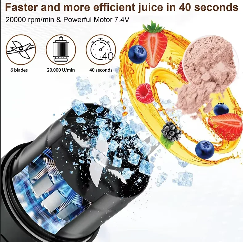 Portable Blender,Juicer for Smoothies, FrMilkshakes,etc., USB Rechargeable Mini Mixer forSports, Travel, Camping, Home Use