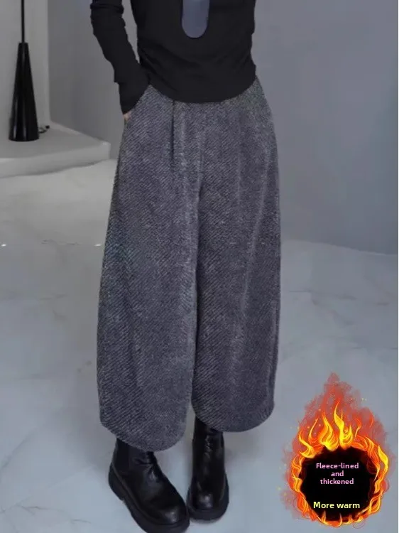 

Женские шерстяные брюки на флисовой подкладке, с высокой талией, прямого кроя, повседневные, осенне-зимние, больших размеров, утягивающие