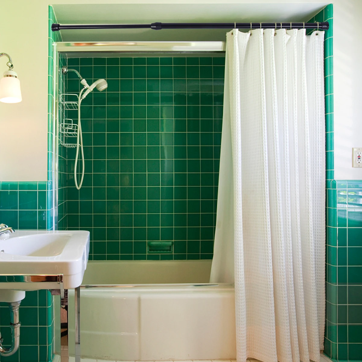 

2PCS Bath Curtain Rods Steel Extendable Tension Rod Clothes Drying Rail No Drill Shower Pole Home Office Hospital