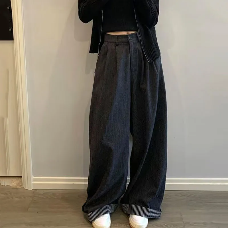 Y2K High Waist Wide Leg Pants for Women Fall Winter Streetwear Oversized Patchwork Trousers Korean Casual Straight Pants S-3Xl