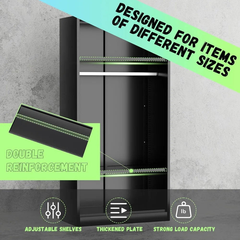 خزائن معدنية كبيرة مع قضيب تعليق وأرفف قابلة للتعديل لتخزين الملابس، مثالية للاستخدام المنزلي والمكتبي #5