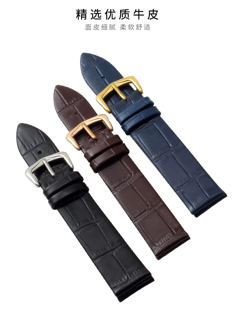 High-grade Genuine leather strap make of cowhide suitable for Cartier Tank solo must Santos Round watchband soft, breathable