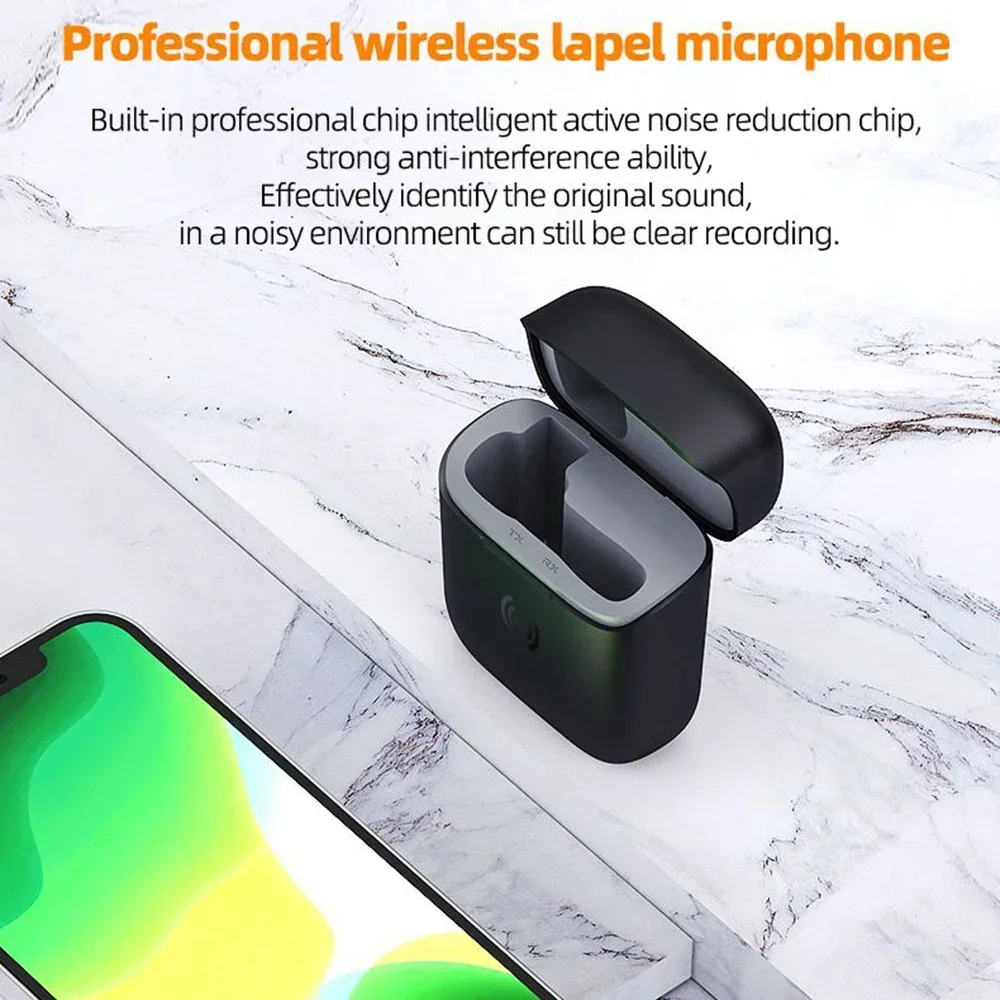 Wireless Lavalier Microphone Mini Portable Noise Reduction Audio Video Recording Microphone For IPhone Android With Charging Box