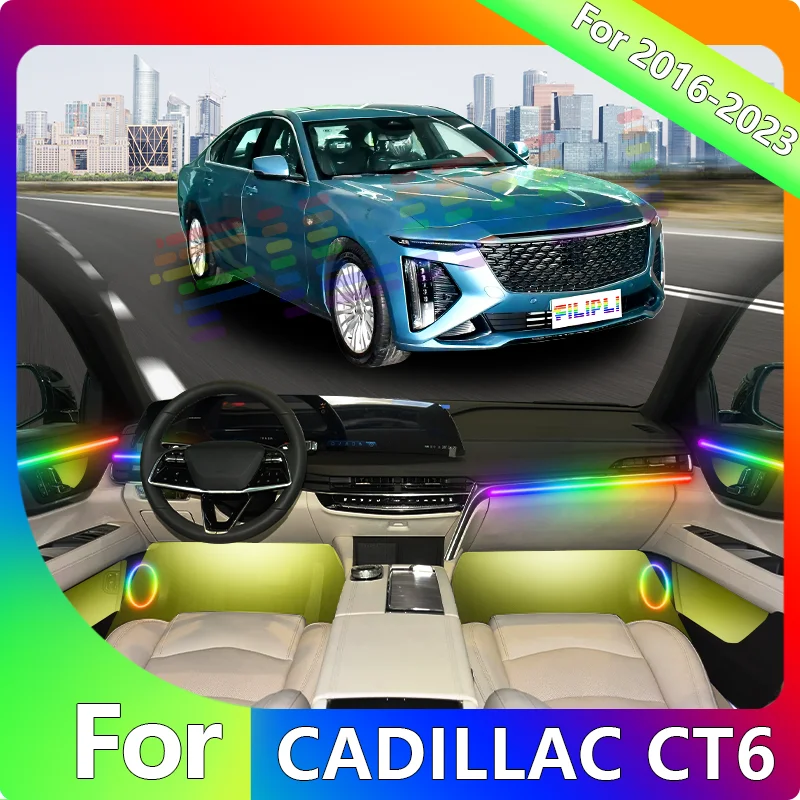 

FILIPLI For CADILLCA CT 6 For 2021 App Controlled Car Interior Lights 64 RGB Colour Acrylic Night Driving Ambient Light Strips
