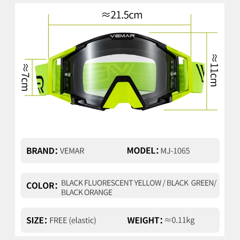 

VEMAR MJ-1065 Goggles Motorcycle Windproof MX Dustproof for Cycling Riding Outdoor Unisex Large Frame Protective Goggles